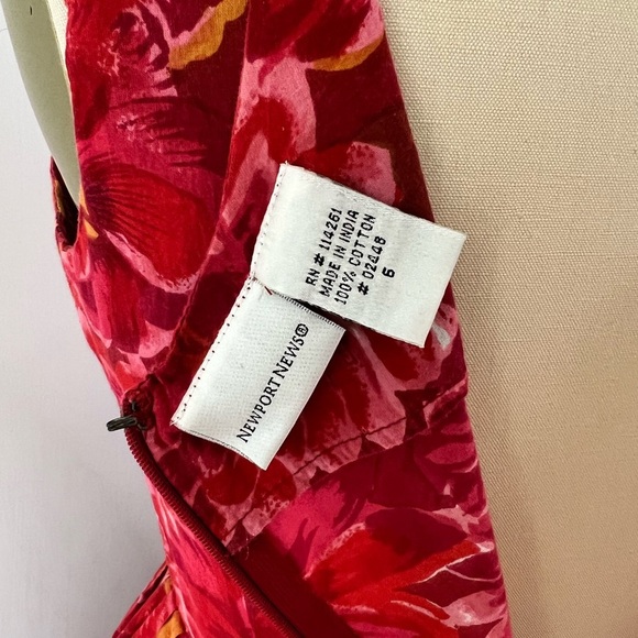 50s Style Sleeveless Fit & Flare Cotton Dress - Red Tropical - Picture 8 of 8